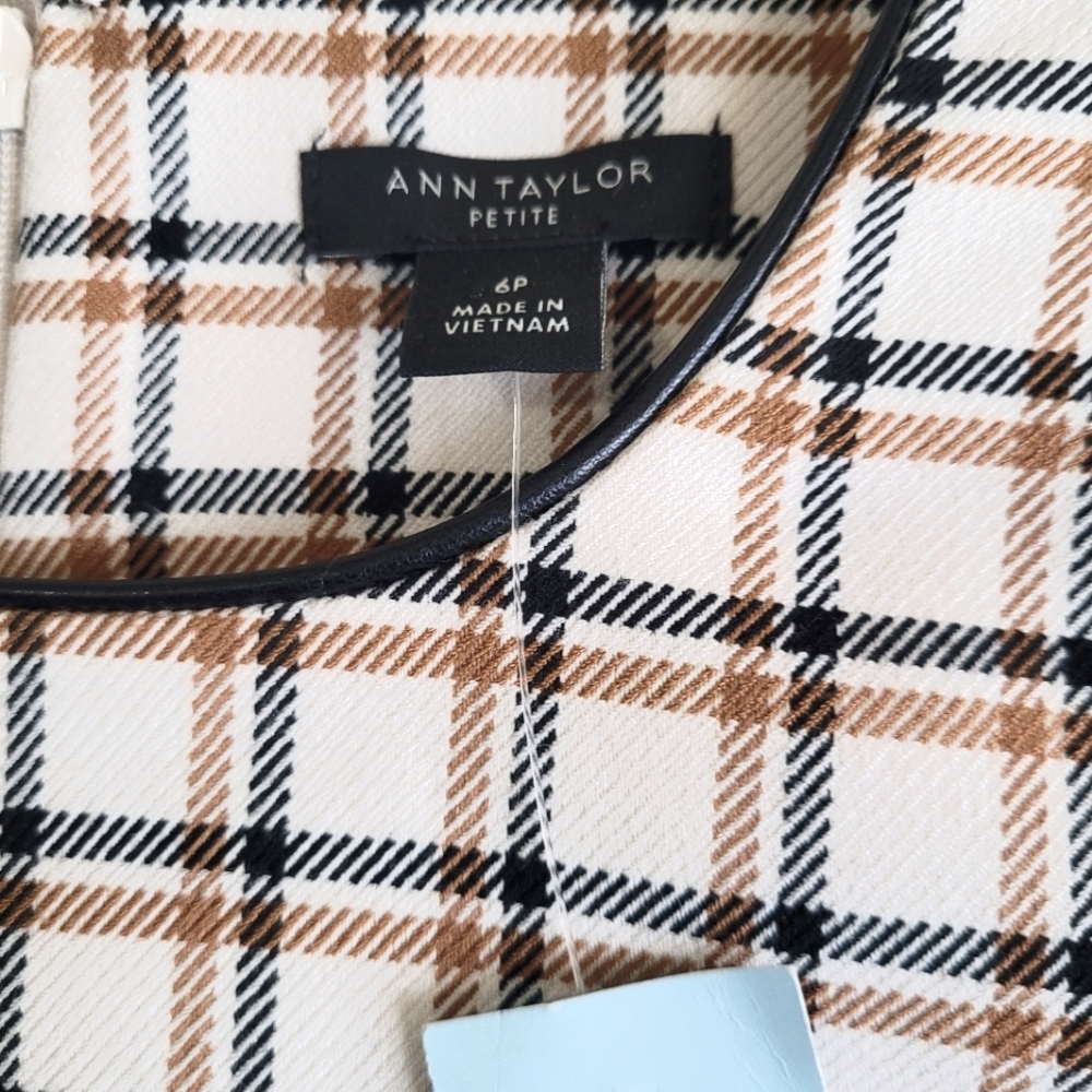 Ann Taylor Petite Plaid Sheath with Faux Leather Trim- NWT - Picture 7 of 12
